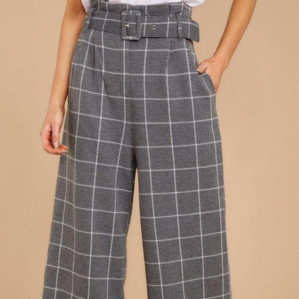 Red Dress Boutique Gray Windowpane Wide Leg Pants